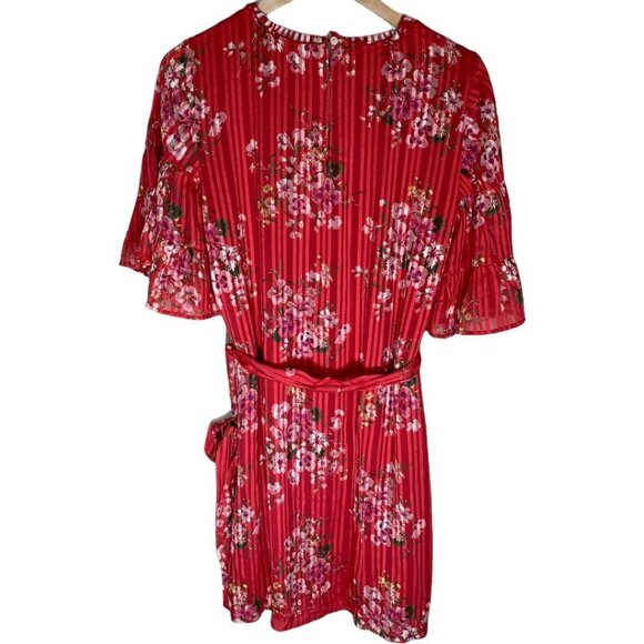 Loft Pleated Mini Dress Womens Small Floral Pink Green Belted Boho Cottagecore - Picture 2 of 9